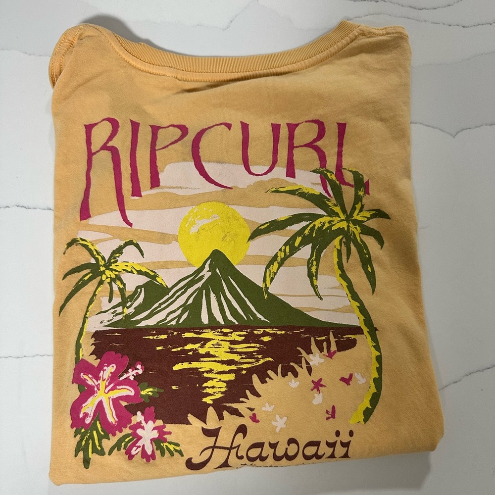 Rip Curl Yellow Short Sleeve Tee with Tropical Graphic
